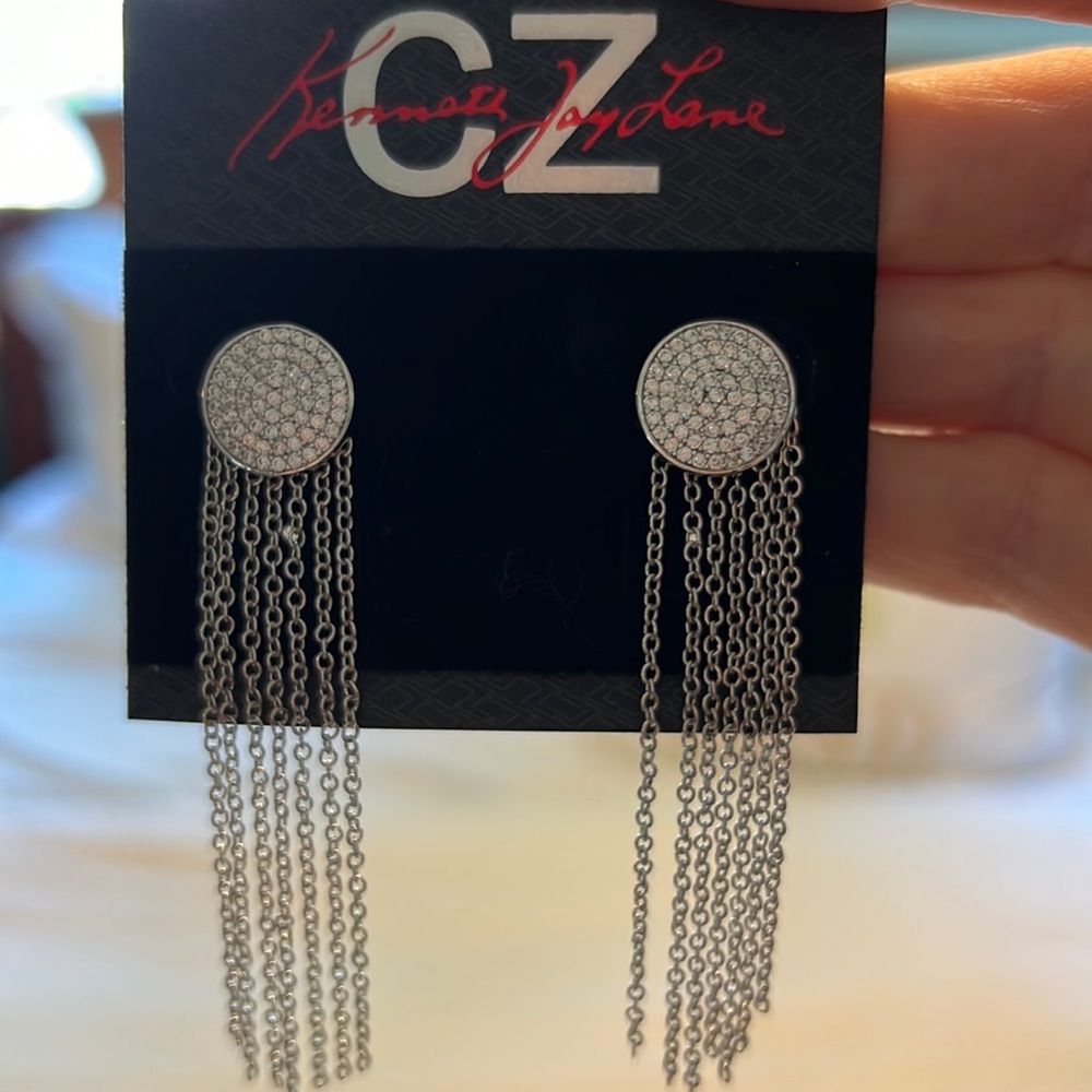 Kenneth Jay Lane silver dangle earrings with crystals